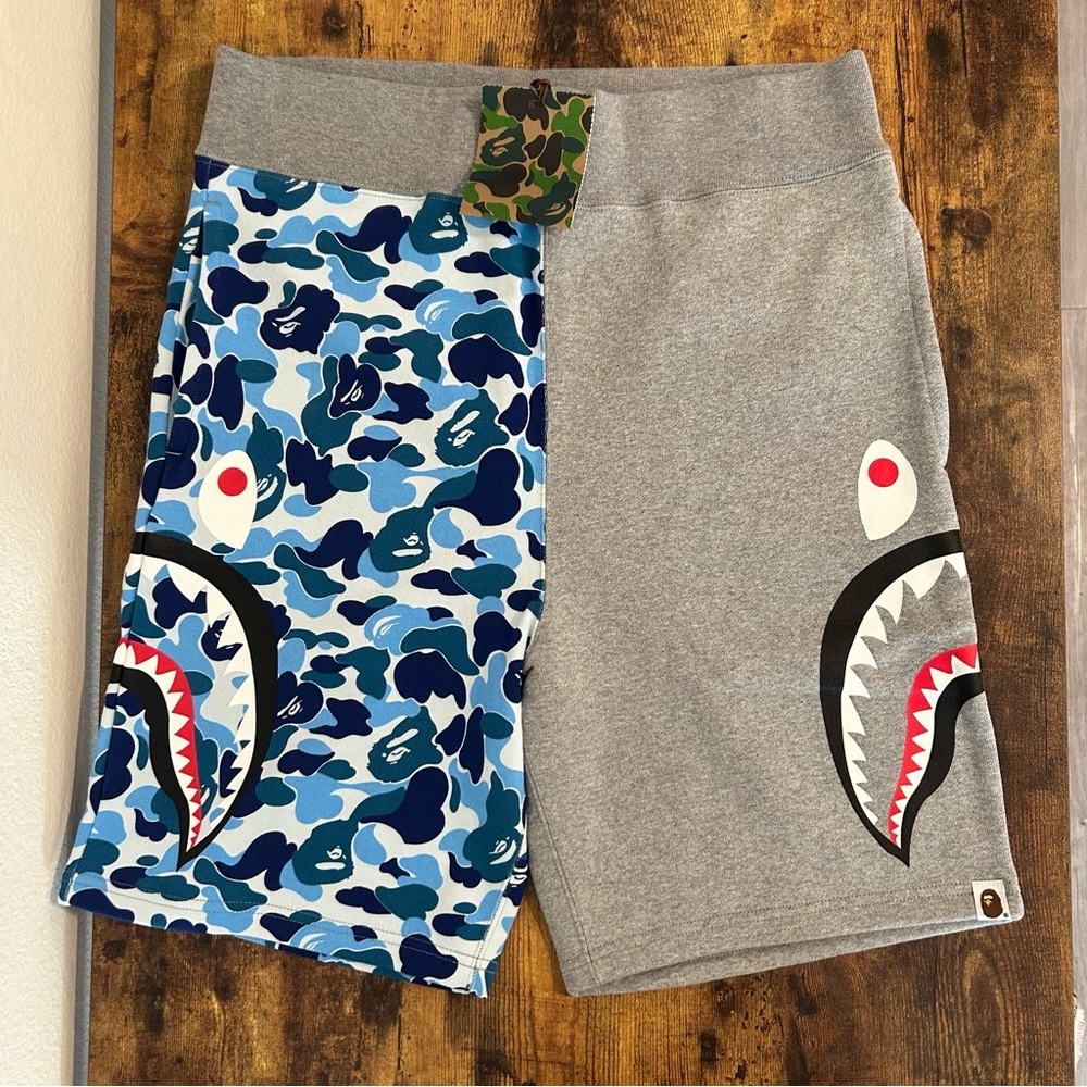 NWT Bathing ape Bape abc blue camo split shark sweat-shorts